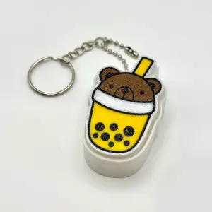 3D Printed Cute Boba Bear Clicker Keychain, Mini Bubble Tea Fidget Bag Charm Kawaii Foodie Gift