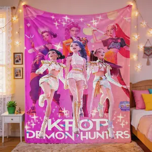 Huntrix Girl Squad Flannel Blanket Colorful Anime Art Print with Star and Sword Elements Soft Cozy Lightweight Throw for Bedroom Sofa Office Nap Birthday Gift Travel and Home Decor Girls and Adults, Warm Nap Blanket.