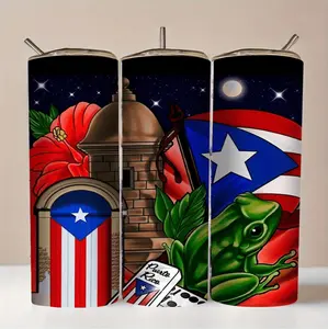 1pc 20oz Puerto Rico Christmas Cartoon Tumbler Stainless Steel Insulated Travel Mug With Lid Straw Festive Holiday Design Featuring Ponce Fort Green Frog Playing Cards Leakproof Rustproof Perfect Gift For Birthdays Holidays