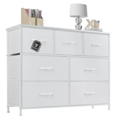 【Deal】7-Drawer Fabric Storage Dresser Cabinet - Bedroom Dressers and Chests with Steel Frame, Wood TV-Ready Rectangle Top, Fabric Bins, Deep Drawers for Bedroom, Nursery Organization, Room Decor, Assemble & Service