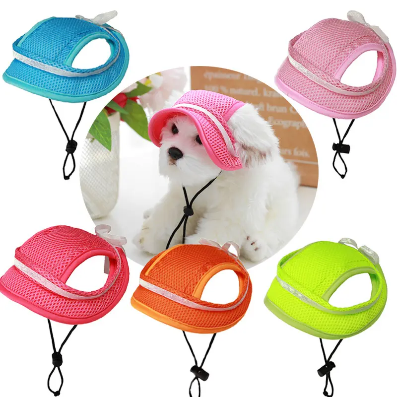 Breathable Mesh Pet Sun Visor Hat with Glitter Bow, Pre-Cut Ear Holes Summer Dog & Cat Cap, Adjustable Chin Strap Puppy Outdoor Accessory, Cute Pet Photo Prop Gift for Small Breed Pets