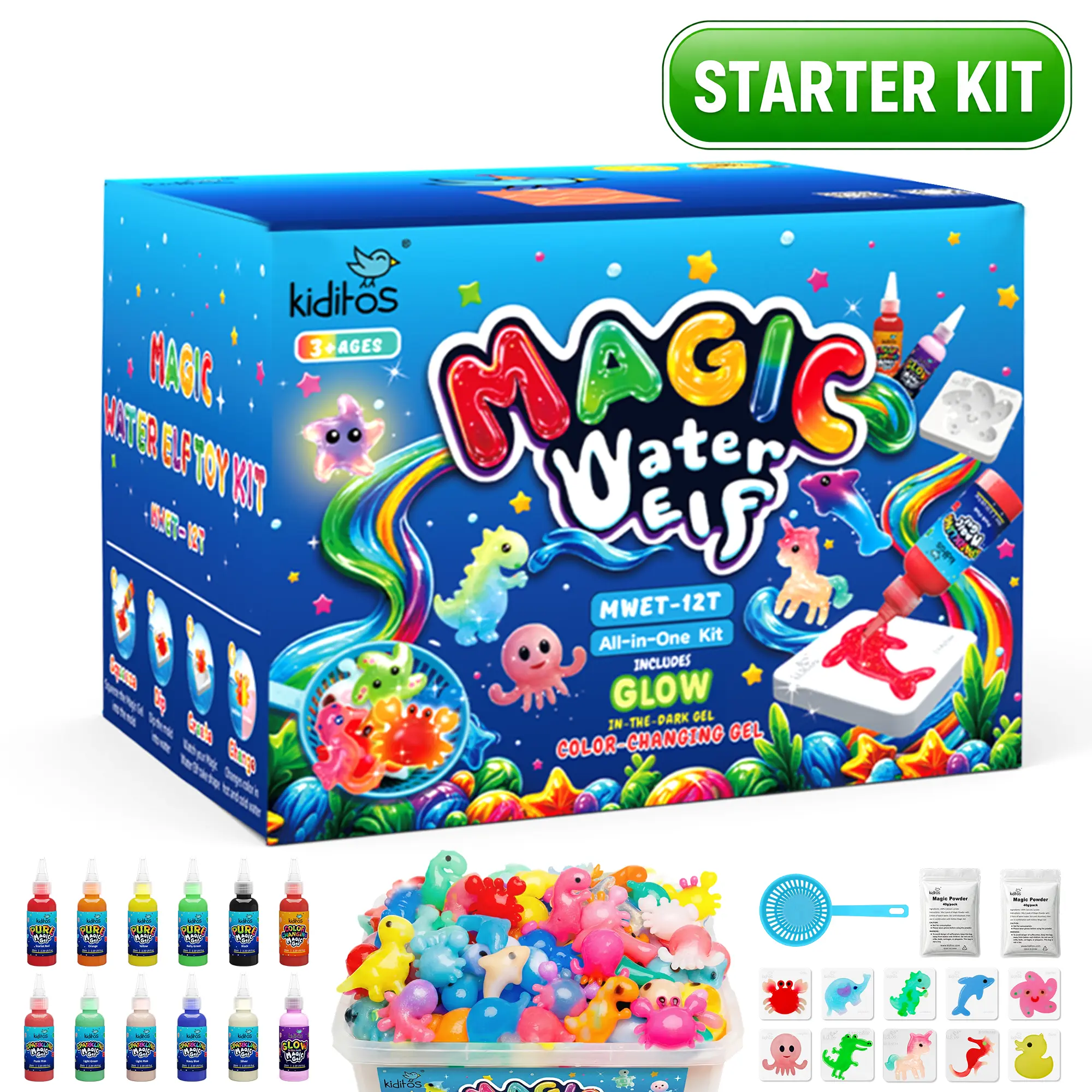 Kiditos Magic Water Elf Kit for Kids, T-Version DIY Aqua Gel Craft Set with Molds, Squishy Water Pets Toy Ages 3+