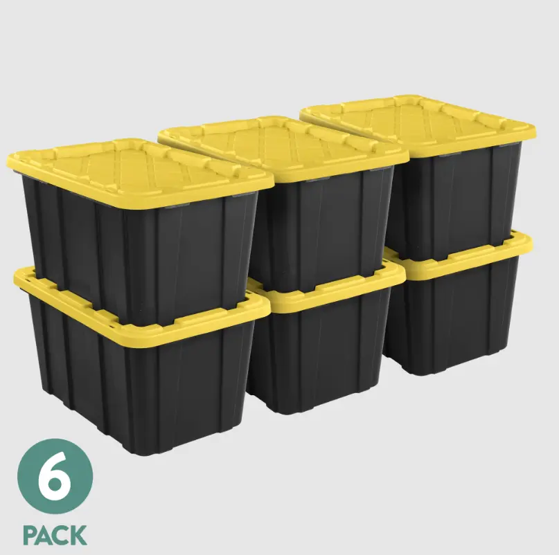 Sterilite Large Storage Bin, 27 Gallon Durable Plastic Storage Tote with Snap-On Lid 6pack
