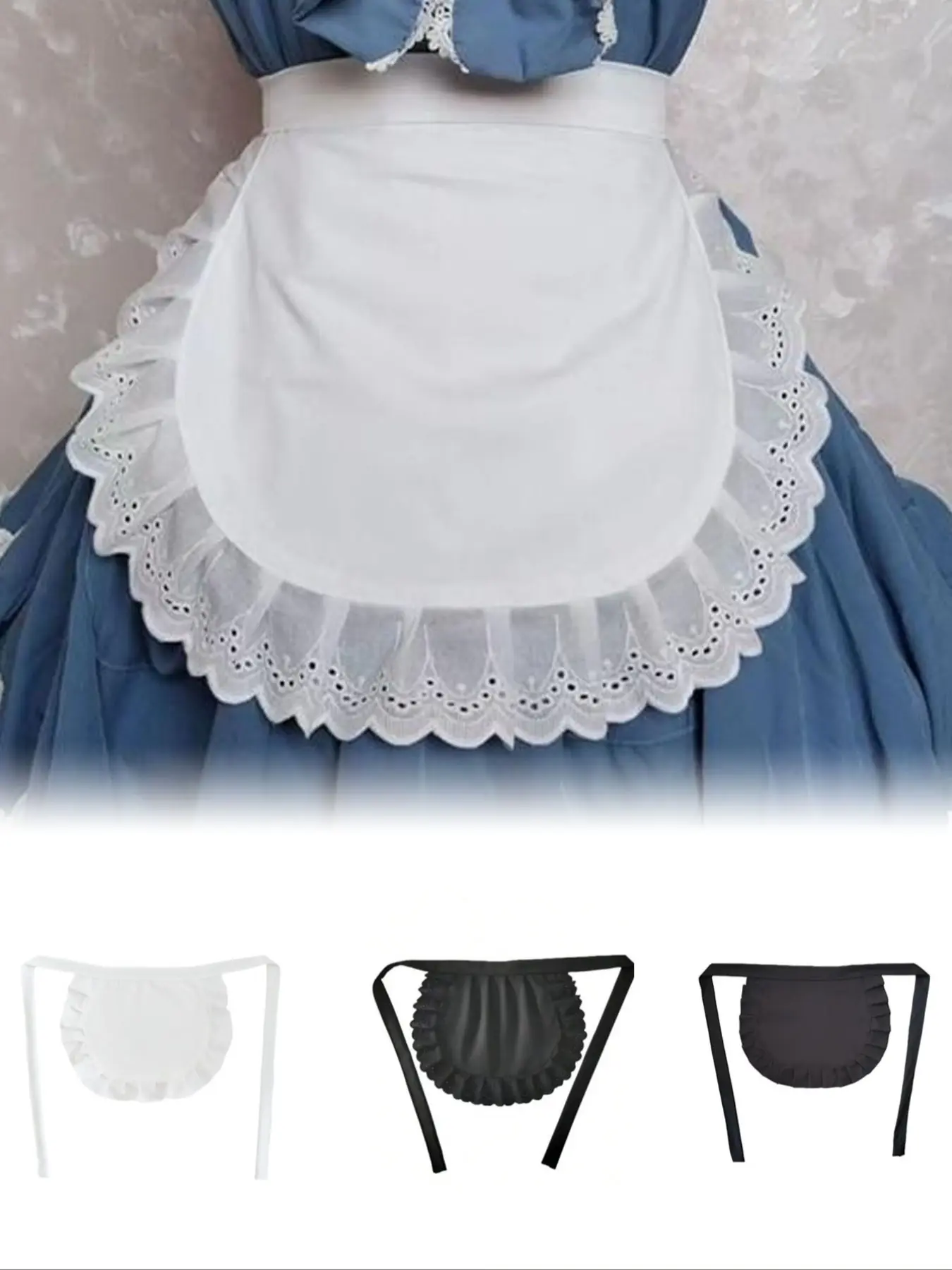 Cute Princess Maid Apron, Soft Lolita Style Daily Bib, Halloween Maid Costume Pleated Half Waist Apron, Pure Color Wrinkled Apron, Cute Ruffle Apron