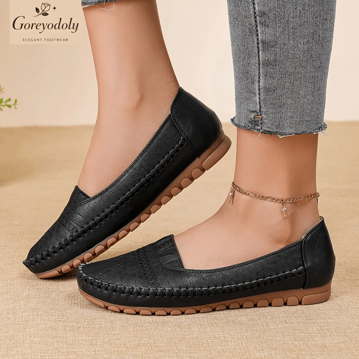 Goreyodoly Women's Slip-On Loafers - Polyurethane Soft Sole, Wide Fit, Breathable, Lightweight, Low-Cut, Elegant, Easy-Care, All-Season Casual Flats for Commuting, Walking, Sports & Outdoor Use