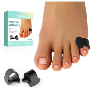 Pinky Toe Separator, 12 Pcs Black Gel Toe Spacers Bunion Corrector for Feet Women and Man, Little Toe Cushions for Curled Overlapping