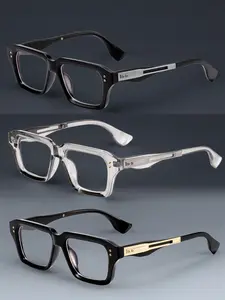 CATERSIDE 3 Pairs Retro Thick Frame Square Frames Glasses Metal Detail Blue Blocking Casual Eyeglasses Versatile Classic Unisex Travel Driving Cycling Music Festival Beach Wedding Party Photoshoot Gift Decor