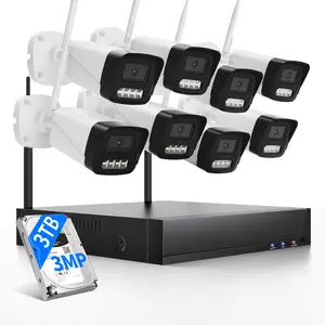 Wireless Security Camera Systems, 10CH WiFi Security Camera System Wireless with 8 3MP Cameras, 2 Way Audio, Night Vision, Motion Detection, Free App, H.265+ Encoding, 3TB HDD for 24/7 Recording target  security  cameras cctv