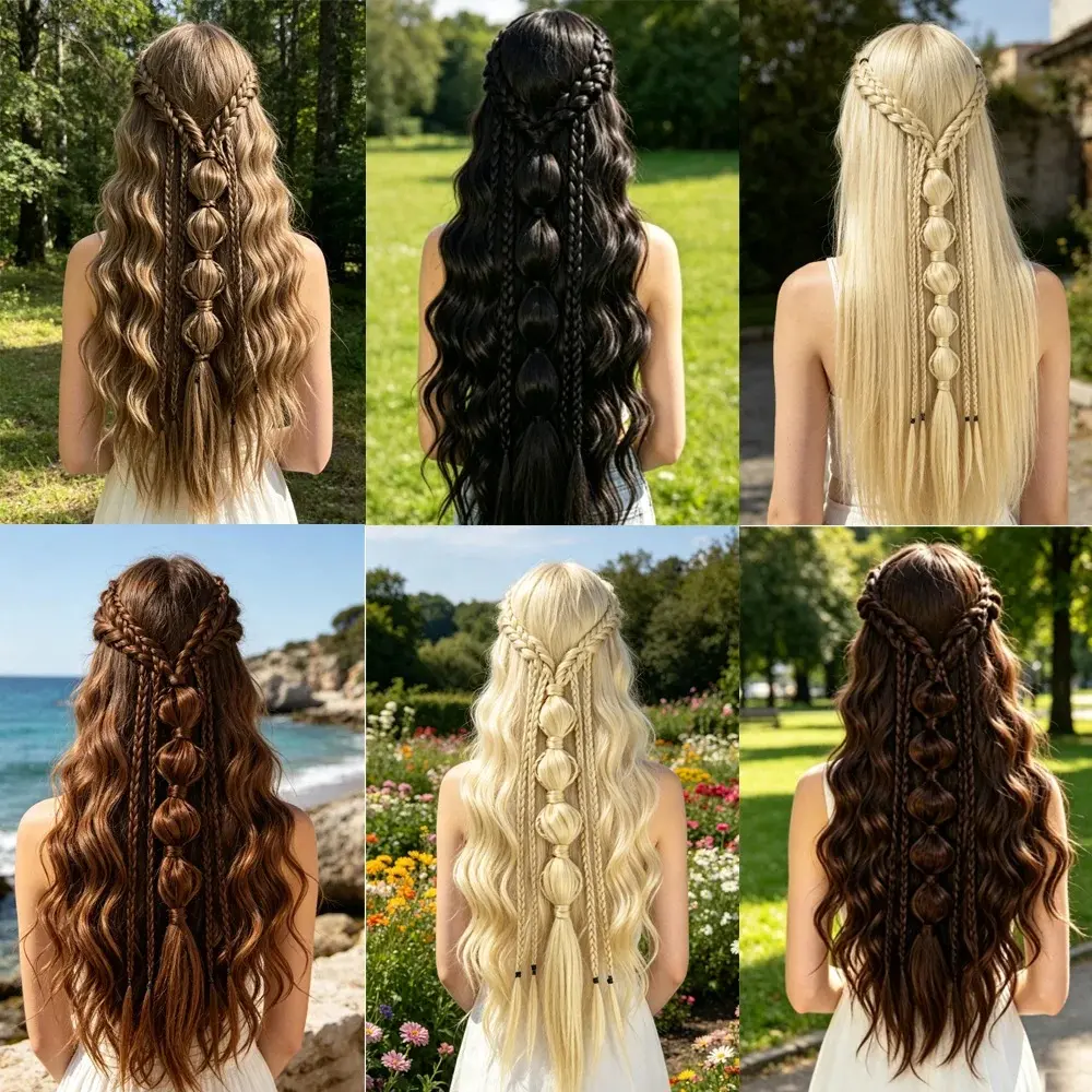 Synthetic Long Twist Braid Bubble Ponytail Extensions With U-shaped BB clip 24 Inch Braided Wig Extensions For Women Daily Party