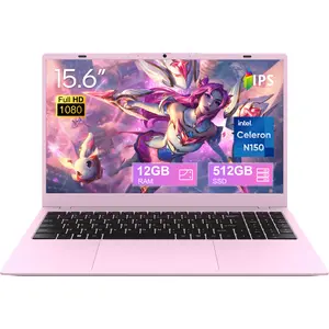 Pink Laptop Computer 15.6 Inch 1080P IPS Display Intel N150 Processor 12GB LPDDR5 RAM 512GB SSD WiFi 6 Bluetooth 5.2 Sleek Lightweight Design for College Girls Fashion Bloggers Creative Professionals Daily Study & Content Creation