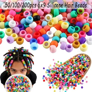 50/100/200pcs 6×9 Silicone Hair Beads Designed for Women's Braided Hairstyles Soft and Colorful Ponytail Beads Bulk Supply of Hair Accessories for Women's Braided Hairstyles