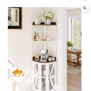 Studyset 72in Corner Wine Cabinet with Power Outlet, Industrial Wine Cabinet With 12 Colors LED Light, 5-Tiers Liquor Liquor Cabinet Bar Unit, Cabinets Bar, Display Cabinets