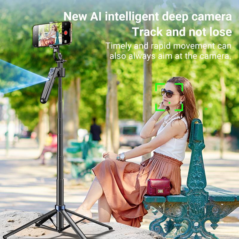 INFOJIFA Auto Face Tracking Tripod 360°  Rotatable Stainless Steel Stand with Remote & Gesture Control for iPhone Camera TikTok Vlog Streaming Video Selfie