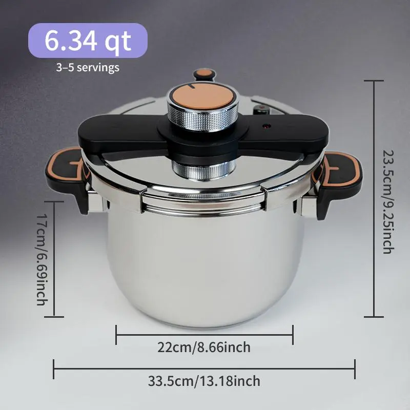 Upgraded 8L Stainless Steel Pressure Cooker - Kitchen Cookware with 1-Touch Open, Quick Twist Lock, 1-Hand Control for Family Cooking (Pressurecooker)