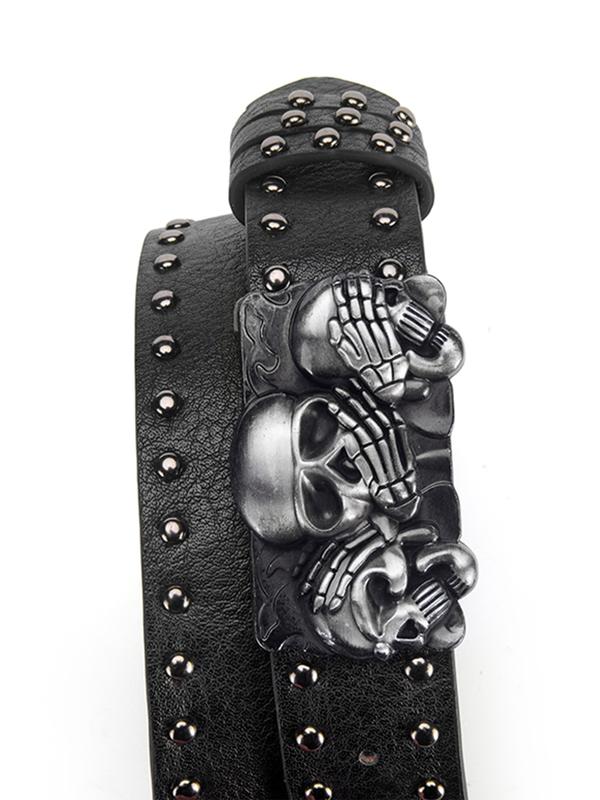Unisex Skull Head Design Belt, Unique Style Leather Waistband, Fashion Personalized Clothing Accessory, Men and Women Belts, Trendy Exquisite Belt