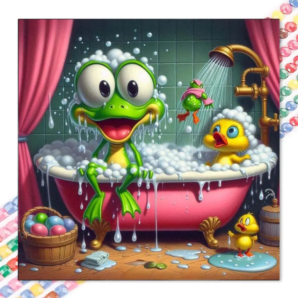 1 DIY handcraft diamond painting set, 5D diamond art set, Diy Diamond Arts, DIY decoration, frog, bathtub, rubber duck diamond painting set full round drill, mosaic, diamond art, DIY art home decoration, suitable for Christmas.