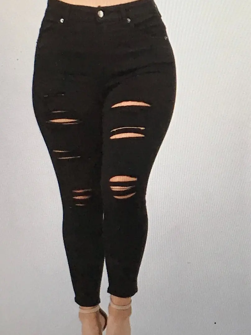 Women's Distressed Me Black Denim Jeans - All Seasons