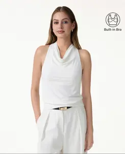 Not-See-Thru Halter Cowl Neck Bra Top Color Pure White