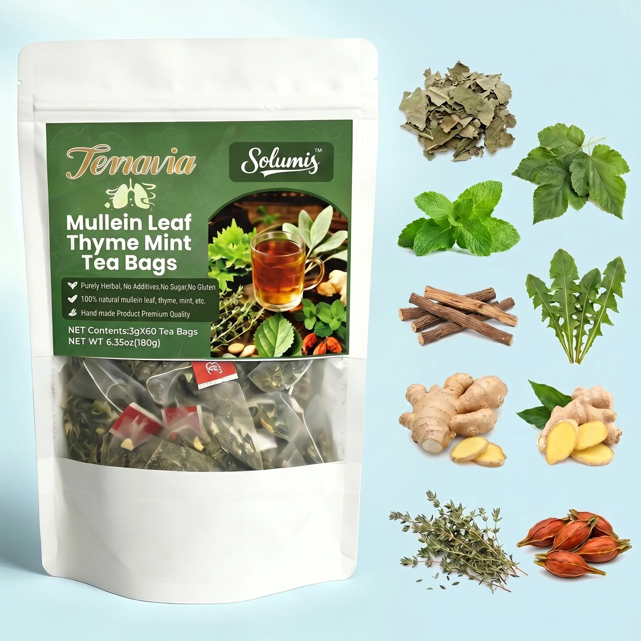 Lung Cleanse Detox Tea with Mullein Leaf, 60 Tea Bags (180g) - Sugar Free Gluten Free Herbal Respiratory Tea for Smokers & Lung Wellness,Better blends,Herbal Tea,teajunkie