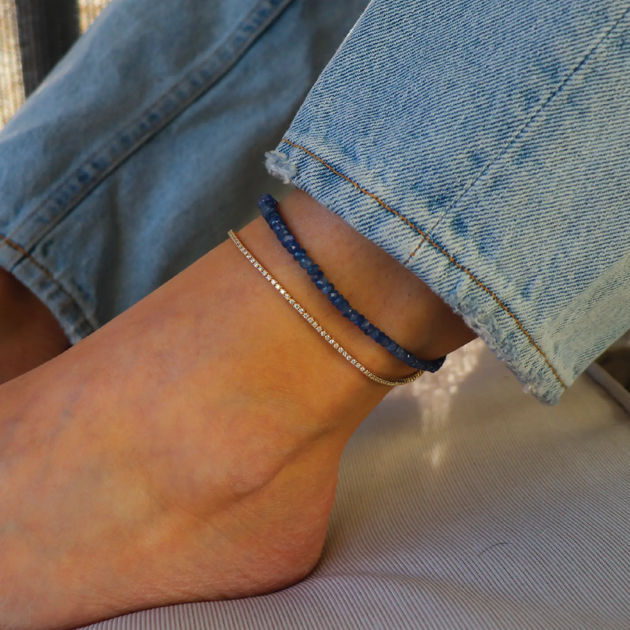 Natural Blue Sapphire Tiny Beaded Gemstone Ankle Bracelets Birthstone Minimalist Stacking Beach Anklets Foot Jewelry