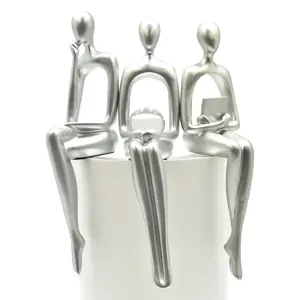 212 MAIN Silver Resin Collectible Figurines 3-Piece Set - Thinker, Fortune Teller, Reader Shelf Sitter Ornaments, Home Office Decor Sculptures, Ideal Gifts