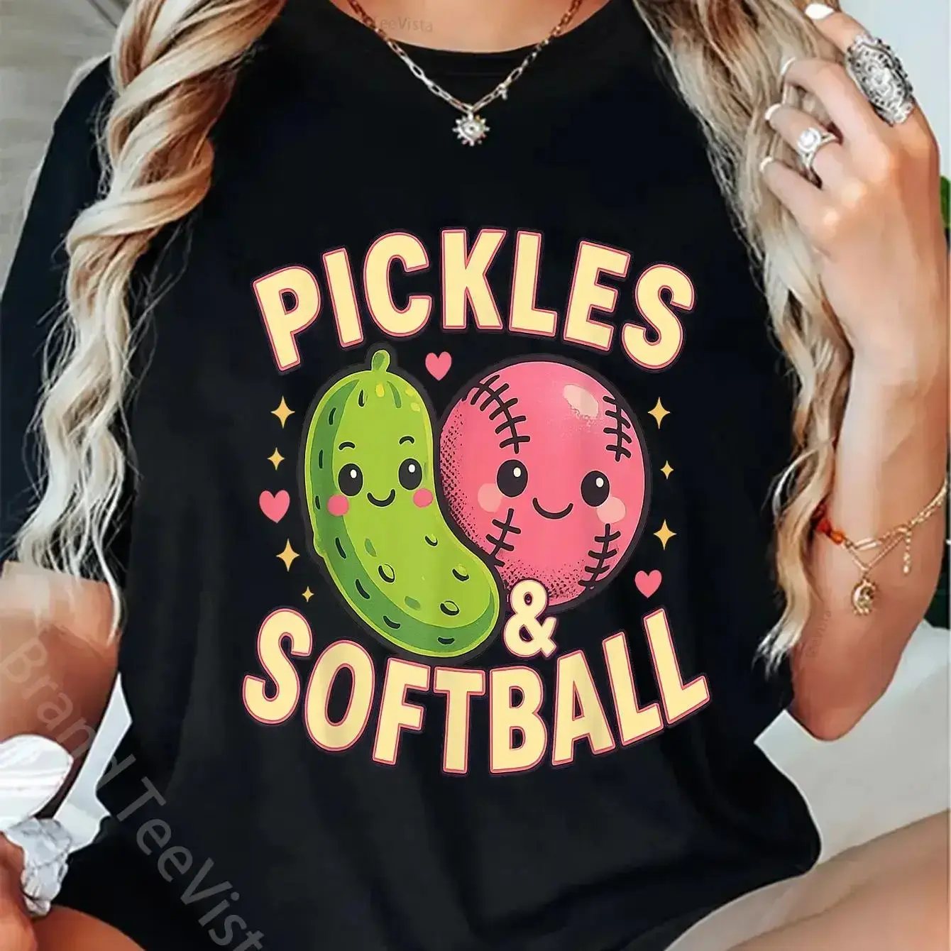 100% Cotton Unisex Softball Tees by K Pickles And Softball Player T-Shirt Casual Graphic Printed Vintage Tshirt Pure Life Hub11