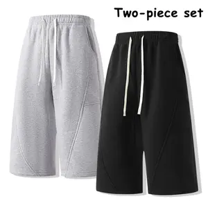 2-Pack Home Lounge Long Sweat Shorts, Soft Fabric, Drawstring Elastic Waist, Comfortable Relaxed Bermuda Shorts