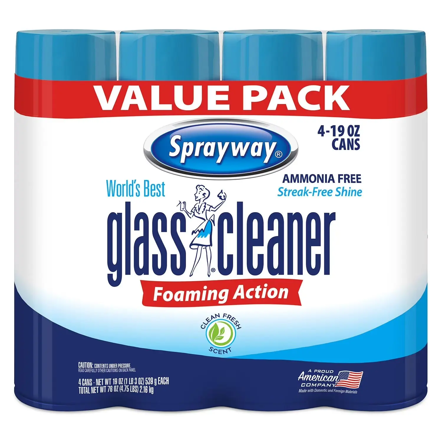 Sprayway Light Glass Cleaner - 19 oz, 4-Pack Value Set, Home Cleaning Supplies, Kitchen Cleaners for Windows & Indoor Use