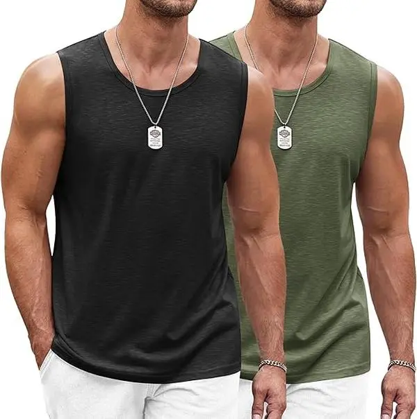 COOFANDY Men's Workout Tank Top 2 Pack Casual Soft Sleeveless Gym Muscle Shirts Bodybuilding Tee Menswear Round Neck Basketball Compression Basketball Compression Shorts Sport Vests Plain
