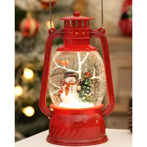 Christmas Snow Globe Lantern, Snowman Lighted Musical Snow Globes with Swirling Glitter, Battery Powered Indoor Christmas Decorations for Home
