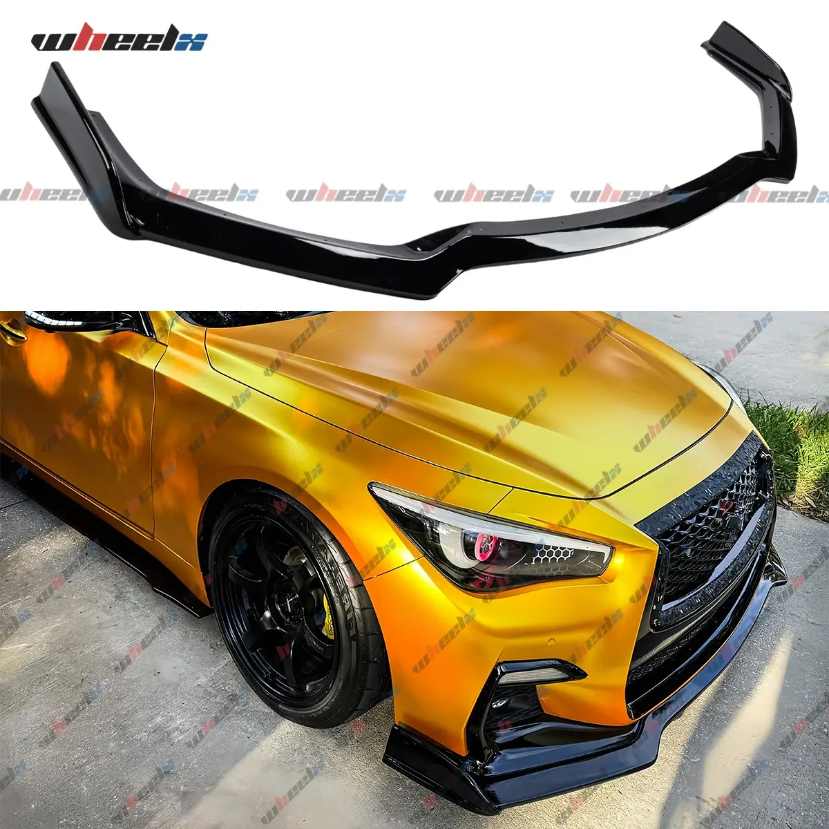 For 2018-2024 Infiniti Q50 Sport Models Winglet Style Front Bumper Lip Splitter Gloss Black For 2018-2024 Infiniti Q50 Sport Models Winglet Style Front Bumper Lip Splitter Gloss Black