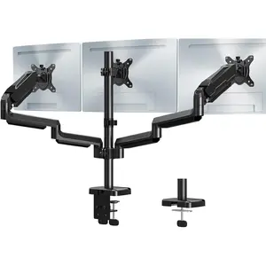 Triple Monitor Mount, 3 Monitor Desk Mount for There Screens up to 32 Inch, Full Motion Gas Spring Triple Monitor Stand, Heavy Duty Monitor Arm Hold up to 17.6lbs Each, VESA Mount, Black