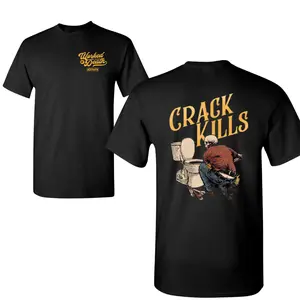 Crack Kills T-Shirt, Funny Plumber Skeleton Design, 2 Sides, Soft Cotton Blend Shirt, Blue Collar Gift for Men & Women