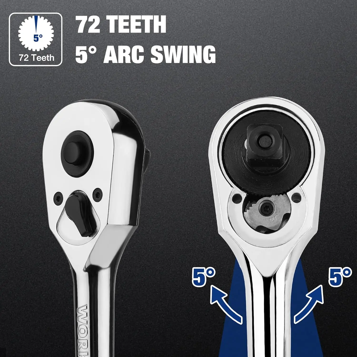1/2-Inch Drive Ratchet, Quick-Release Reversible Ratchet Wrench, 72- 1/2 Drive Ratchet Handle, Chrome Alloy Made, Cr-Mo
