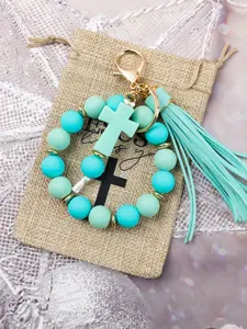 Cross Beaded Wrist Keychain, Faith Theme Key Ring, Cute Car Key Holder, Bag Accessory, Gift for Women, Holiday Present, Trendy Cute Keychain, Stylish Keychain