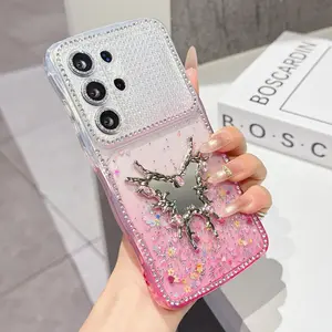 Rhinestone Butterfly Makeup Mirror Glitter Phone Case for Smartphone compatible with Samsung Galaxy S26 Ultra, S25 Plus, S24Ultra. Shockproof protective cover with durable and stylish design, perfectly fit for daily use.