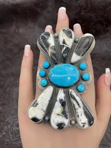 Adjustable White Buffalo & Kingman Turquoise Ring