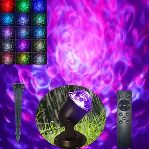 Christmas Halloween Outdoor Projector Lights, 15 Colors Water Wave  Effect Night Light,  Yard Decorations With Remote and Timing