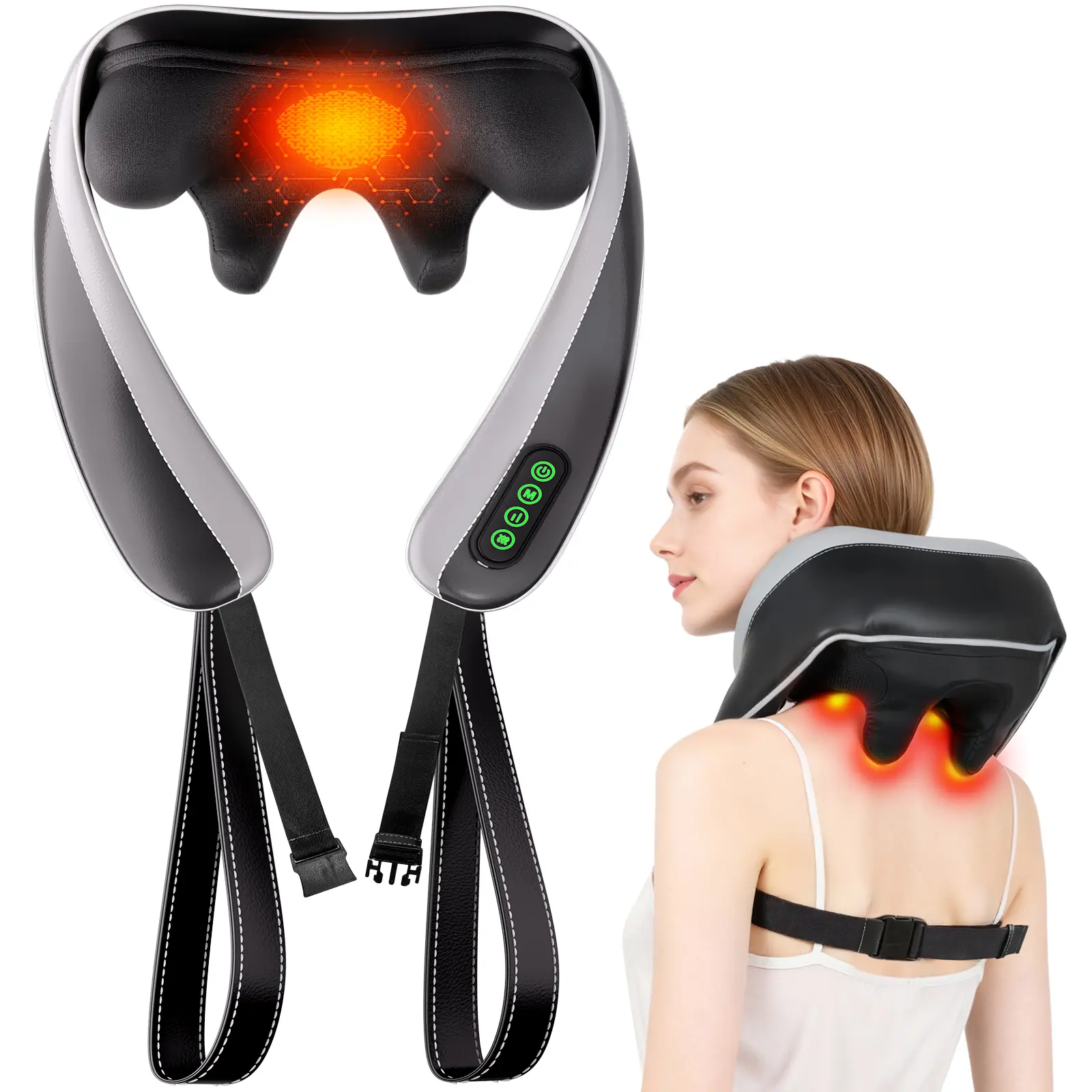 6D Neck Massager for Pain Relief Deep Tissue, Kneading Shiatsu Neck and Shoulder Massager with Heat,Cordless Massager for Back and Shoulder Pain, for Women Men Home Office,Fathers Day Gift