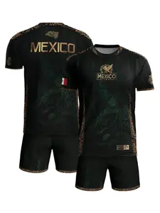 Mexico Gold Aztec Eagle Warrior Soccer Jersey, Grit Son Sport, Fitted Tee Without Collar, All Seasons, Natural Waist, Long Regular Fit, Soccer Jerseys Set