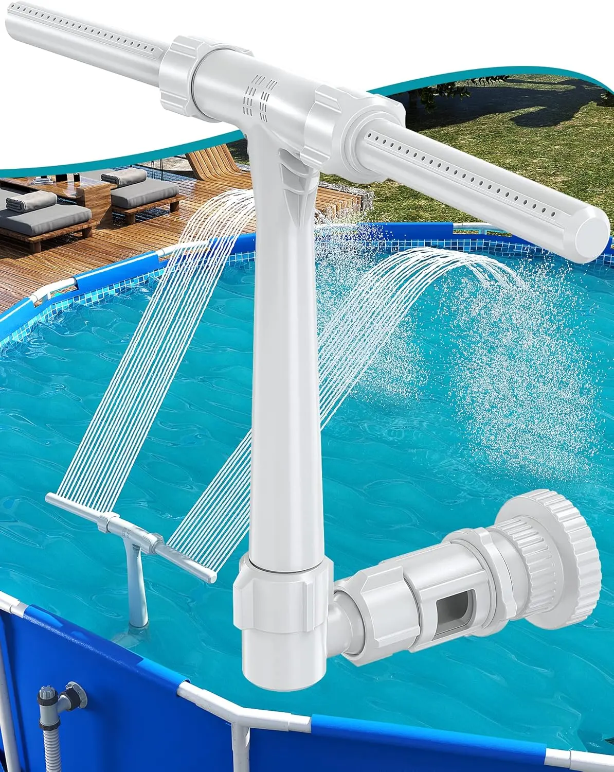 Sporty Dual Spray Pool Fountain, Corrosion-Resistant Waterfall with Double Nozzle Design for Above & Inground Pools, 360° Adjustable for Excellent Cooling and to Ease Stress, Eases Stress, Pool Accessories