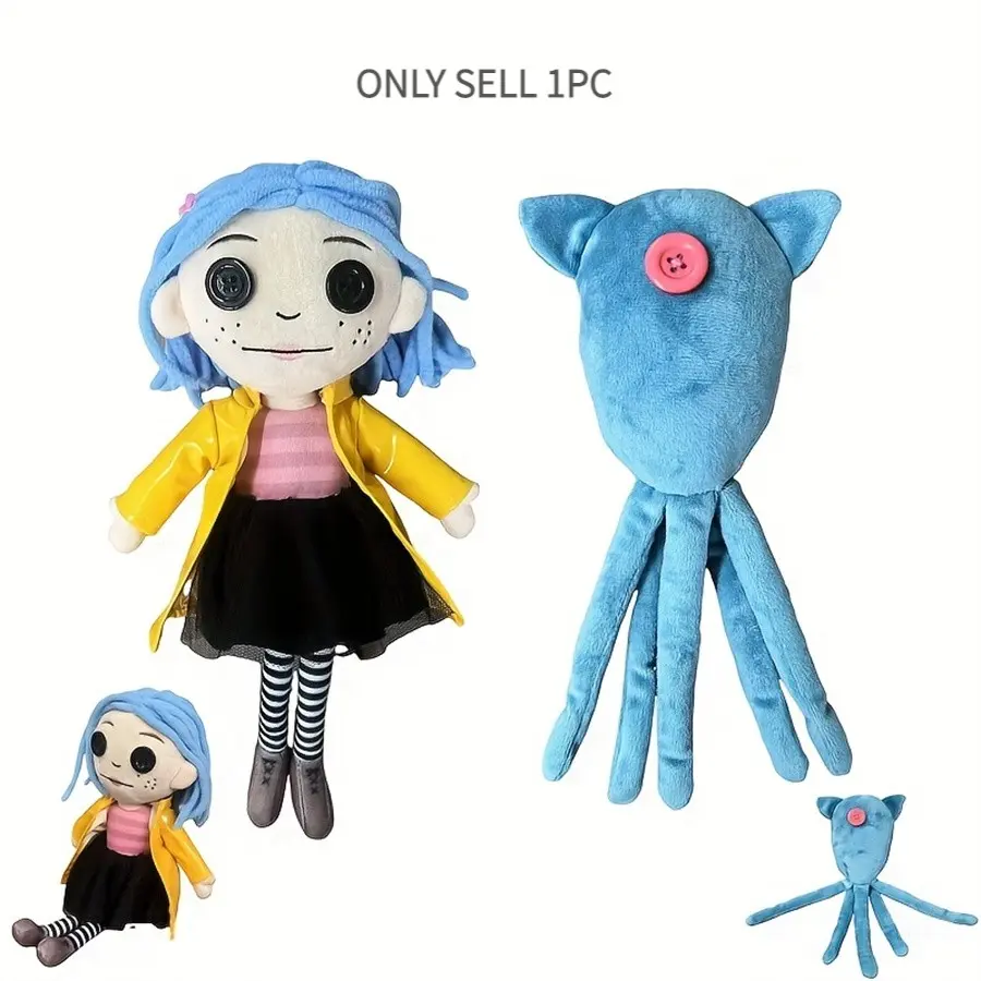 New Coraline Plush Toy Soft Adorable Stuffed Doll Soft Cuddly Gift Pillow Cartoon Character Collection Decorative Toy Birthday Gift