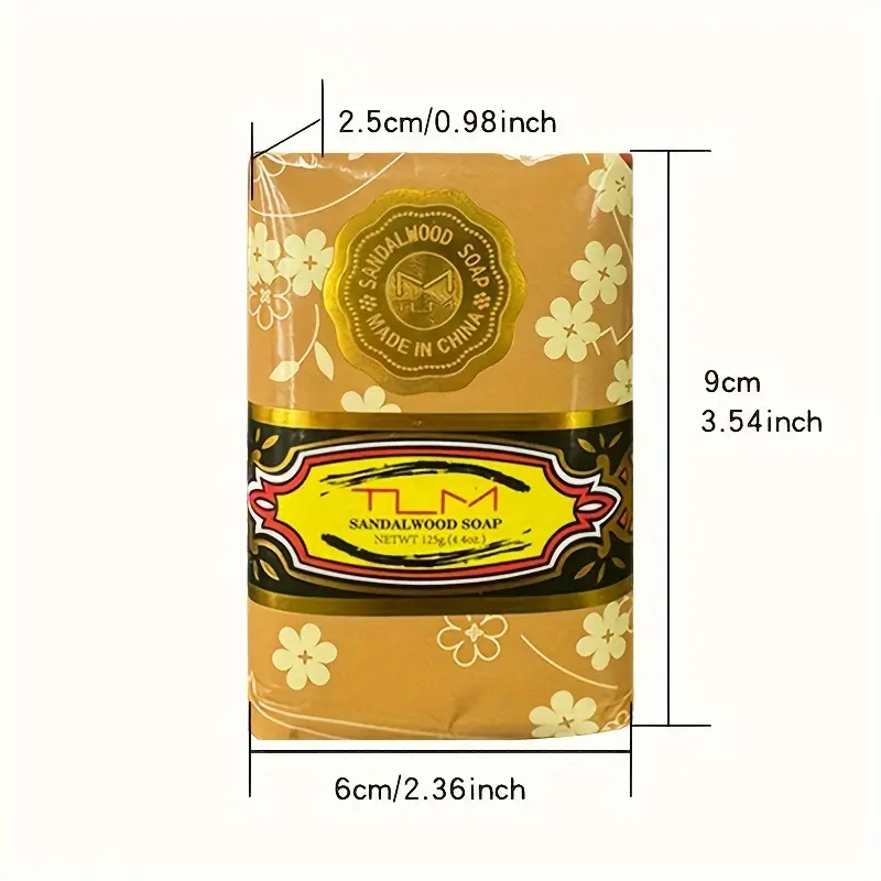 TLM 8-Pc 125g Sandalwood Bar Soap, All-Natural Scented Non-Toxic Body Care Cleanser, Gentle Moisturizing Hydrating Anti-Acne Mite-Removing Bath & Hand Wash, Aroma Infused Daily Solid Bars for Youth
