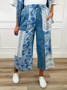 Take a Chance on Me High-Rise Cotton Wide Leg Medium Wash Denim Avery Mae Cropped Bottoms