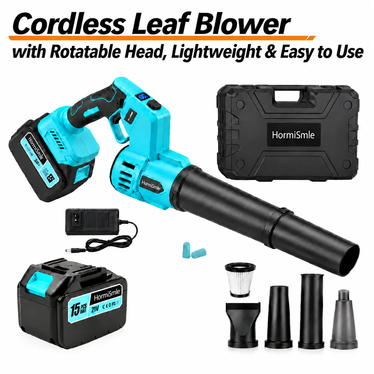 Lightweight Cordless 2-in-1 Leaf Blower & Vacuum, 500W Power, Adjustable Speed, Portable Wireless Handheld Garden Yard Tool, 200+ MPH Turbo Airflow, 360° Rotating Nozzle, Knipex Cobras Compatible, 2 Batteries & Charger
