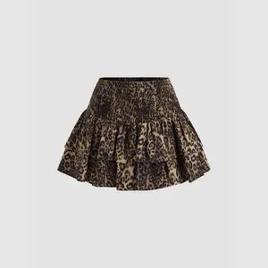 Cider [size 2-10] Mid Rise Leopard Shirred Layered Mini Skirt