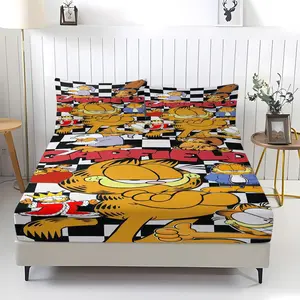 Garfield Fitted Sheet Set (3-Piece, 1 Fitted Sheet + 2 Pillowcases), Comic Collage Design, Vibrant Cartoon Bedding, Perfect for Kids & Nostalgic Fans, Ideal Gift for Cartoon Lovers
