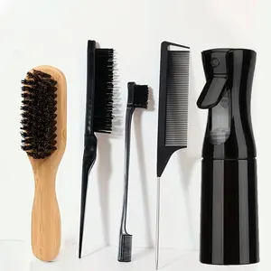 Luxury Hair Styling Comb Set, Boar Bristle Brush, Mustache Comb, Detangling Comb, Edge Control Comb, Smooth Curly Hair, All Hair Types
