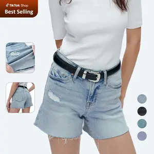 Denim Shorts Women's Casual Ripped Denim Shorts High Rise Distressed Rolled Hem Jeans Shorts Bottom Pants Comfortable Stretch Fabric for Summer Outfits