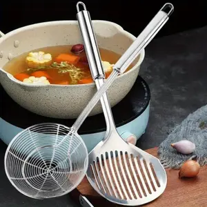 Stainless Steel Skimmer Strainer Spoon 2pcs Multi Kitchen Utensil for Cooking & Frying - 12.6 Inch Slotted Ladle with Ergonomic Long Handle for Easy Straining and Oil Protection